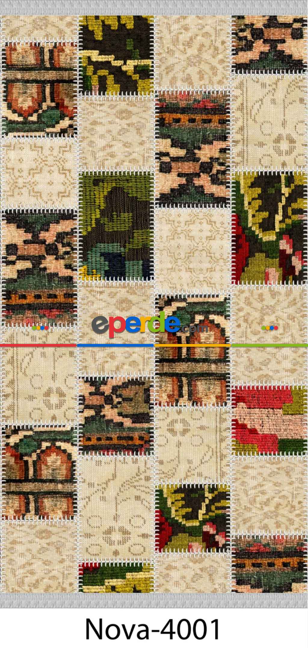 Nova Dh-4001 Patchwork Desenli Yıkanabilir Kilim- Bej